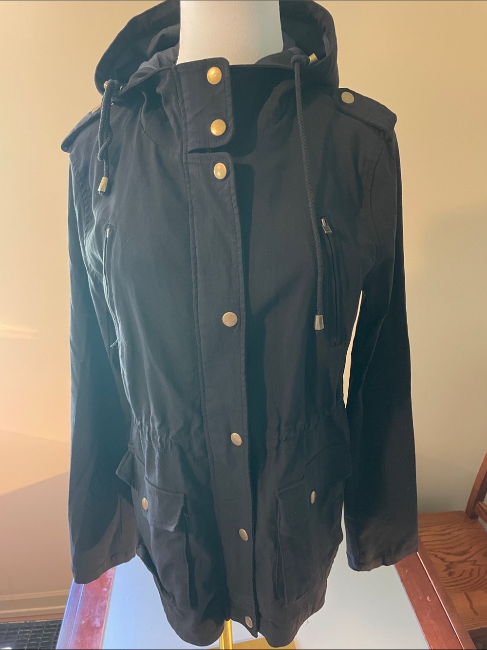 Classic Black Hooded Utility Jacket - M